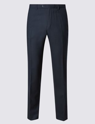 Slim Fit Flat Front Trousers with Wool